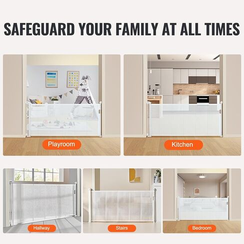 VEVOR Retractable Baby Gates for Stairs, Extends up to 76.8" Wide, Mesh Dog Gate for The House, 34" Tall Extra Wide Child Safety Gates for Doorways, Hallways, Pet Cat Gate Indoor & Outdoor, White in Saudi Arabia