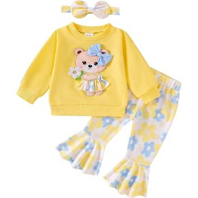 ملابس طفلة خريف شتاء كم طويل الدب الكرتون البلوز مضيئة السراويل القوس عقال مجموعة 6 أشهر-4 سنوات من العمر in Kuwait