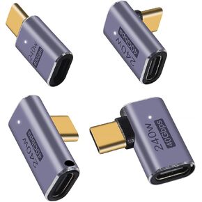 4 Pack USB C Adapter with 100W 40 Gbps 8K 60Hz, Male to Female, Middle Bend and Side Bend 90 Degree, Type C Male to Female Adapter Compatible for Laptop, Tablet, Phones and More Type C Devices
