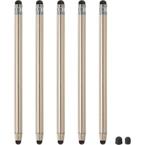MECCANIXITY 5pcs Stylus Pens for Touch Screens with 2 Extra Tips Dual Rubber Tips Capacitive Stylus Universal Tablet Pen Sensitivity Precision, Champagne Gold