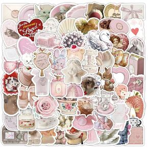 100Pcs Pink Aesthetic Stickers, Cute Cartoon Sticker for Girl, Waterproof Vinyl Decal for Teen Kids Water Bottle, Laptop, Luggage, Phone, Skateboard, Helmet, Guitar