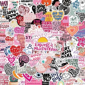 100PCS Pink Cute Inspirational Stickers for Girls, Motivational Mental Health Stickers for Teens Kids Teachers, DIY Waterproof Journaling Scrapbook Laptop Positive Quote Vinyl Stickers for Gift Decals