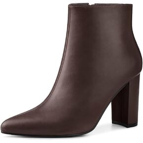 Allegra K Women's Pointed Toe Zipper Chunky High Heels Ankle Boots