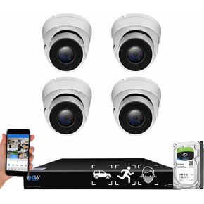 GW Security 8 Channel Smart AI PoE NVR Ultra-HD 4K (3840x2160) Security Camera System with 4 x 4K (8MP) 2160P Face Recognition/Human/Vehicle Detection Waterproof Surveillance IP Dome Camera