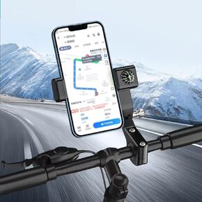 for Bike/Motorcycle/Electric Vehicle/Scooter Handlebar Compass Phone Holder, Phone Mount ， Phone Clamp, Phone Clip, Compatible with iPhone Series and More 4.7" - 6.8" Cellphone（Black