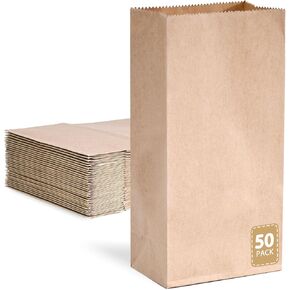 JOHOUSE 50PCS Brown Paper Bags, Kraft Paper Bags Small Snack Bag Lunch Bag Treat Bag for Baby Shower Wedding Party Favors DIY Crafts