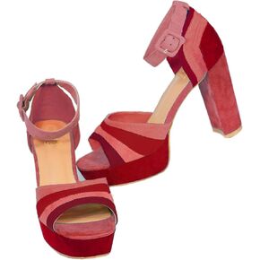 LEHOOR Women Rainbow High Chunky Heel Sandals Platform Round Peep Toe Ankle Strap Pumps Suede 4 Inch Block Heel Multicolor Buckle Summer Heels Cute Sexy Dress Party Sandals 4-11 M US