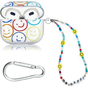 Airpods 3 Case Cover Clear AirPod 3 Case Soft TPU Protective Cover for Airpods 3rd Generation Charging Case with Bracelet Lanyard Wrist Strap (Smiley Face)