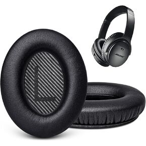 استبدال وسائد الأذن لـ QC35 QC35ii QC25 QC45، وسائد أذن من جلد الخراف GVOEARS لسماعات Bose QuietComfort 35 35ii SoundLink 1&2 AE فوق الأذن، جلد الغنم المتين (أسود)