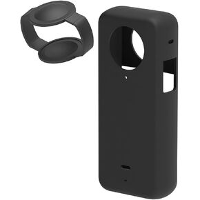 Sports Camera Panorama Protective Case Compatible for Insta360 X4,Silicone DropProof Camera Case Accessories with Lens Cap (Black)