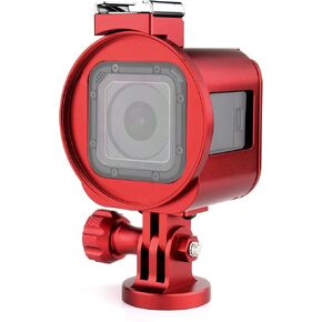 SOONSUN Aluminum Frame Mount Housing Case for GoPro Hero 5 Session Hero 4 Session Hero Session Cameras, Metal Thick Solid Protective Case with Cold Shoe Mount Lens Cap and Mount Screw Wrench - Red