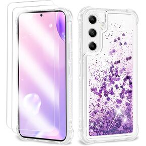 ANSHOW for Samsung Z Flip 5 Case Glitter, Shockproof Clear TPU Liquid Glitter Case, Bling Purple Glitters Case for Samsung Z Flip 5 for Women
