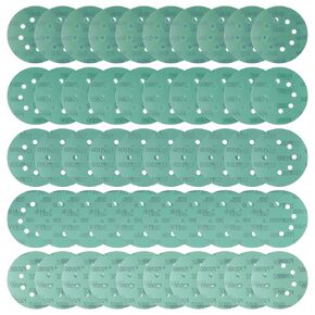 50pcs Green Film Sanding Discs - [5 Inch 800/1000/1200/1500/2000 Grits 8 Hole ] Round Aluminum Oxide Hook & Loop Wet Dry Sander Pads for Wood Metal Polishing Use
