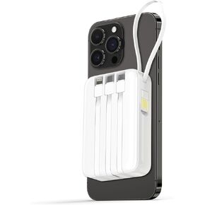Portable Charger with Built in Cables, Portable Charger with Cords Wires Slim 10000mAh Travel Battery Pack 3 Outputs 2 Inputs Fast Charging Power Bank ，for iPad iPhone Samsung Android Cell Phone etc