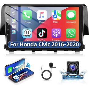 Podofo 2G+64G Android Car Stereo Radio for Honda Civic 2016 2017 2018 2019 2020 2021 with Apple CarPlay Android Auto, 9" Touch Screen Audio with GPS Navigation Bluetooth WiFi RDS Hi-Fi Backup Camera