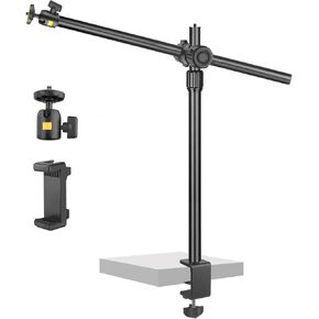 Camera Arm Desk Mount with Overhead Articulating Arm, Camera Desk Mount, Webcam Desk Mount for DSLR Camera Ring Light Video Recording Cooking Live Stream