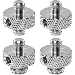 Upgraded Stainless Steels 1/4" Male to 1/4" Male & 1/4" Male to 3/8" Male Tripod Threaded Screw Adapter with Hole for Camera Light Stand Equipped with Hex-L Wrench 4 Pcs
