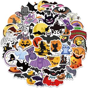 50PCS New Non-Repeating Halloween Stickers, Youth Adult Party Favors Gifts Halloween Theme Stickers, Halloween Cartoon Party Stickers Decoration (A)