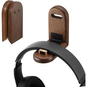 Wood Headphone Stand Wall Mount Holder, Sticky Headset Hook, Under Desk Headphone Hanger,Foldable Desk Headphone Hanger Earphone Clamp for Audio,Studio & Gaming Headphones