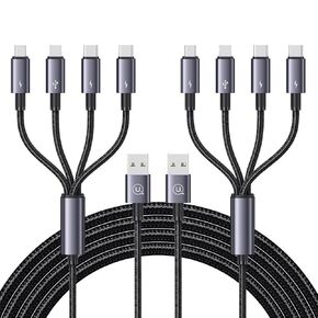 Multi Charging Cable, 4 in 1 USB C Charging Cable Nylon Braided USB Fast Charging Cord Multi USB Cable with IP/Type C/Micro USB Port Compatible with Most Mobile Phones,Electronic Devices,4FT,2 Packs
