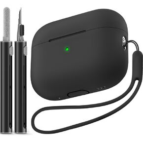 Ljusmicker for AirPods Pro 2nd Generation Case (2022/2023) with Cleaner Kit,Soft Silicone Protective Case for Apple AirPod Pro 2 Gen Case Cover for Women Men,AirPods Pro Case with Lanyard-Black