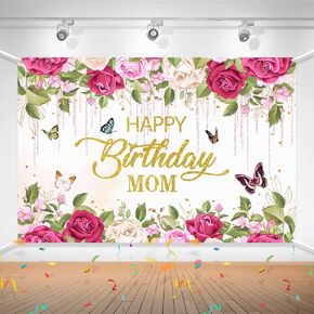 Happy Birthday Mom Backdrop, Mother's Birthday Backdrop, Birthday Party Backdrop for Women