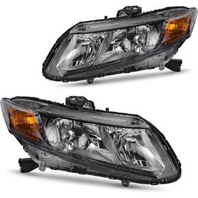 DWVO Headlight Assembly Compatible with 99 00 1999 2000 Civic Headlamps (Chrome Housing Clear Lens Amber Reflector) in Kuwait