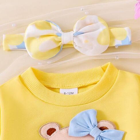 ملابس طفلة خريف شتاء كم طويل الدب الكرتون البلوز مضيئة السراويل القوس عقال مجموعة 6 أشهر-4 سنوات من العمر in Kuwait