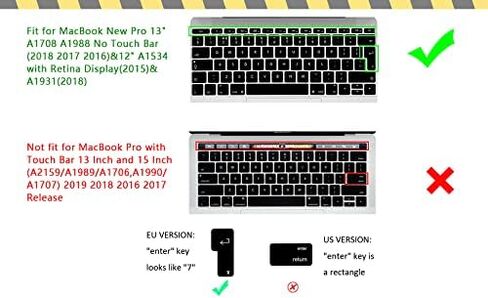غطاء لوحة المفاتيح من السيليكون HRH لجهاز MacBook Pro 13"A1708 A1988 No Touch Bar (2018 2017 2016) ولجهاز MacBook 12"A1534 مع شاشة Retina (2015)&A1931(2018) واقي لوحة المفاتيح بتصميم أوروبي - وردي فاتح in Kuwait