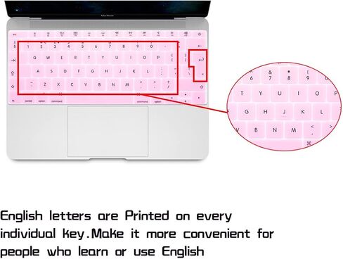 غطاء لوحة المفاتيح من السيليكون HRH لجهاز MacBook Pro 13"A1708 A1988 No Touch Bar (2018 2017 2016) ولجهاز MacBook 12"A1534 مع شاشة Retina (2015)&A1931(2018) واقي لوحة المفاتيح بتصميم أوروبي - وردي فاتح in Kuwait