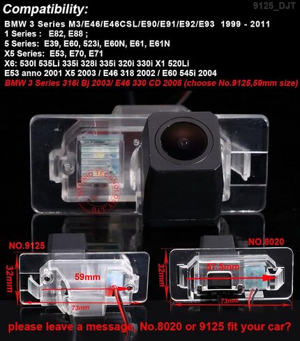 Car Reversing Backup Camera, License Plate Cover Replacement with Rear View Reverse Night Vision and Color Waterproof Function for B M W E82 / E46 E90 E91 / E39 E53 (Clip 59mm) in Saudi Arabia