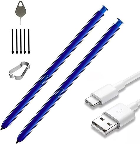 قطعتان من قلم S بديل لهاتف Samsung Galaxy Note10 وNote10 Plus Note 10+ (بدون بلوتوث) + كابل شحن من النوع C (أسود) in Kuwait