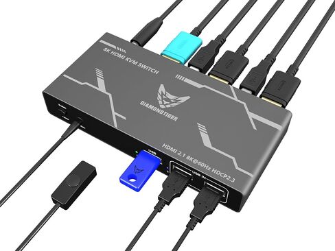 8K HDMI KVM Switch 2 Port - Support Ultra HD 8K(7680 * 4320)@60Hz,4K@60Hz/120Hz/144Hz, 3 USB Selecter for 2 Computers Share Keyboard Mouse Printer Headset, 2 HDMI 2.1 & USB Cable Included in Saudi Arabia