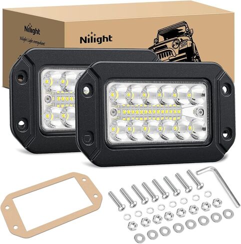 Nilight فلوش جبل LED القرون 2PCS 6 بوصة 60W LED ضوء العمل الفيضانات بقعة شعاع التحرير والسرد النسخ الاحتياطي أضواء القيادة مصباح الضباب عكس الضوء شواء جبل ضوء للطرق الوعرة 4x4 شاحنة سيارات الدفع الرباعي، 2 سنة الضمان in Kuwait