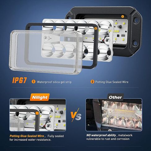 Nilight فلوش جبل LED القرون 2PCS 6 بوصة 60W LED ضوء العمل الفيضانات بقعة شعاع التحرير والسرد النسخ الاحتياطي أضواء القيادة مصباح الضباب عكس الضوء شواء جبل ضوء للطرق الوعرة 4x4 شاحنة سيارات الدفع الرباعي، 2 سنة الضمان in Kuwait