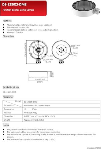 Anpviz حامل صندوق وصلات السقف DS-1280ZJ-DM8، تصميم معدني كامل، كاميرات IP PoE المتوافقة، سلسلة U IPC-D350/363/383/351/381، سلسلة H IPC-D3053/3083/3653/3683/383 in Kuwait