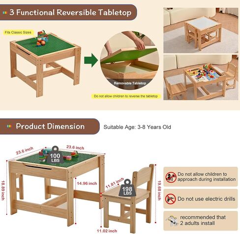 Wood 3 in 1 Kids Table and Chairs Set with Storage New Enamel Whiteboard and Built in Plate Detachable Tabletop Children Furniture Toddler 3 Piece Set Ideal for Arts & Crafts Dining Homework & More in Saudi Arabia
