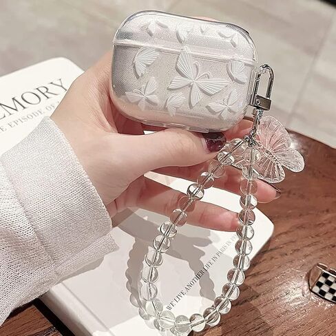 Compatible Butterfly Airpods Pro 2 2022,Airpods Pro 2nd Generation, Airpods Pro 2 Case Clear Cute Cover with Beaded Keychain for Women Girls (Airpod Pro 2 ) in Saudi Arabia