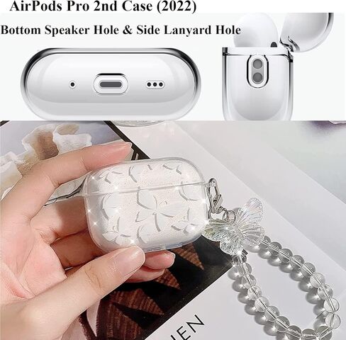 Compatible Butterfly Airpods Pro 2 2022,Airpods Pro 2nd Generation, Airpods Pro 2 Case Clear Cute Cover with Beaded Keychain for Women Girls (Airpod Pro 2 ) in Saudi Arabia