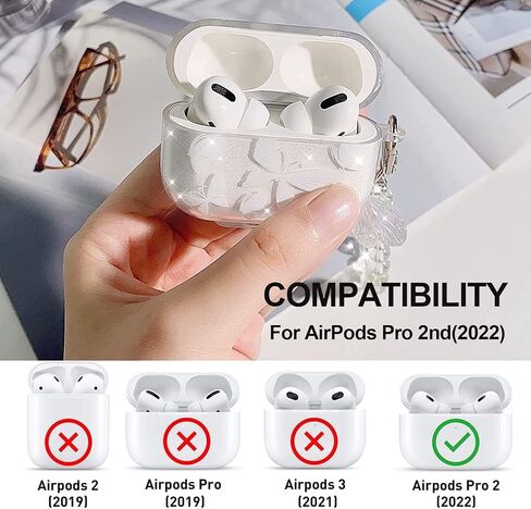 Compatible Butterfly Airpods Pro 2 2022,Airpods Pro 2nd Generation, Airpods Pro 2 Case Clear Cute Cover with Beaded Keychain for Women Girls (Airpod Pro 2 ) in Saudi Arabia