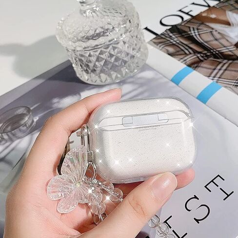 Compatible Butterfly Airpods Pro 2 2022,Airpods Pro 2nd Generation, Airpods Pro 2 Case Clear Cute Cover with Beaded Keychain for Women Girls (Airpod Pro 2 ) in Saudi Arabia
