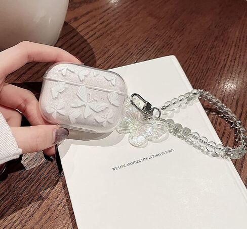 Compatible Butterfly Airpods Pro 2 2022,Airpods Pro 2nd Generation, Airpods Pro 2 Case Clear Cute Cover with Beaded Keychain for Women Girls (Airpod Pro 2 ) in Saudi Arabia