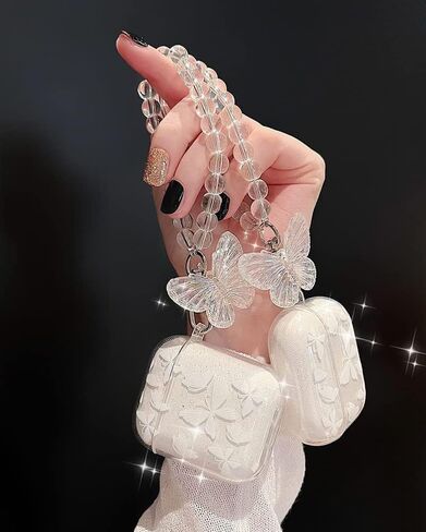 Compatible Butterfly Airpods Pro 2 2022,Airpods Pro 2nd Generation, Airpods Pro 2 Case Clear Cute Cover with Beaded Keychain for Women Girls (Airpod Pro 2 ) in Saudi Arabia