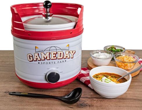 Nostalgia Game Day 2.5-Quart 2-Section Slow Cooker with Lid and Ladle, Keg-Like Design, Cooks Chicken Wings, Meatballs, Chilli, Cheese, Soup, Stews, and More in Kuwait