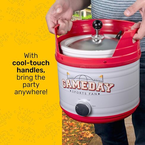 Nostalgia Game Day 2.5-Quart 2-Section Slow Cooker with Lid and Ladle, Keg-Like Design, Cooks Chicken Wings, Meatballs, Chilli, Cheese, Soup, Stews, and More in Kuwait