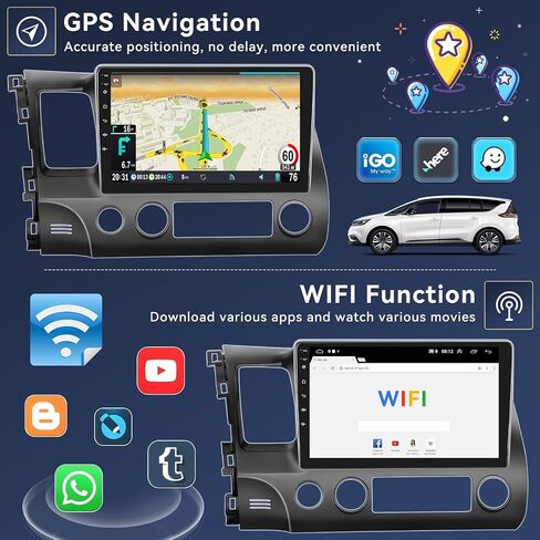 Android 13 Car Stereo Radio for Honda Civic 2006-2011，Android Car Radio with CarPlay Android Auto,10.1" Touch Screen Car Radio Support Bluetooth,GPS,HiFi,FM&AM,RDS,DSP,SWC + AHD Backup Camera in Saudi Arabia