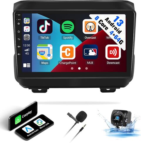 UNITOPSCI 4G+64G 8 Core Android 13 ستيريو سيارة لسيارة Jeep Wrangler JL Gladiator 2018-2022 CarPlay Android Auto 9 بوصة شاشة لمس BT GPS Navigation Mirror Link DSP FM/RDS WiFi SWC ميكروفون الكاميرا in Saudi Arabia