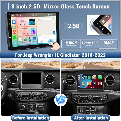 UNITOPSCI 4G+64G 8 Core Android 13 ستيريو سيارة لسيارة Jeep Wrangler JL Gladiator 2018-2022 CarPlay Android Auto 9 بوصة شاشة لمس BT GPS Navigation Mirror Link DSP FM/RDS WiFi SWC ميكروفون الكاميرا in Saudi Arabia