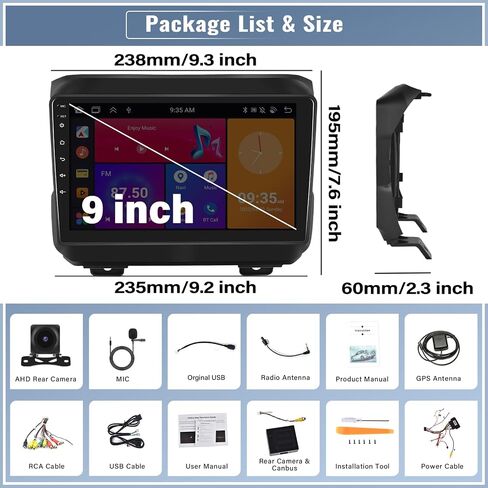 UNITOPSCI 4G+64G 8 Core Android 13 ستيريو سيارة لسيارة Jeep Wrangler JL Gladiator 2018-2022 CarPlay Android Auto 9 بوصة شاشة لمس BT GPS Navigation Mirror Link DSP FM/RDS WiFi SWC ميكروفون الكاميرا in Saudi Arabia