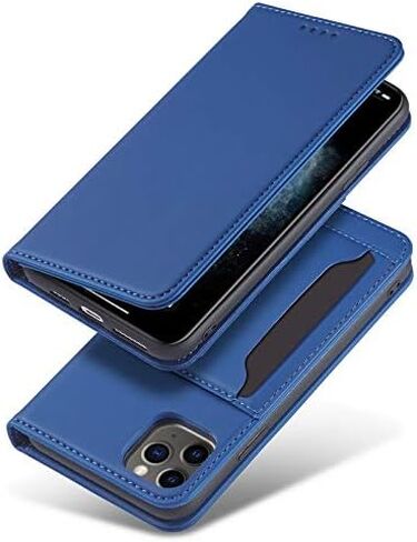 Flip Leather Wallet Case Compatible with iPhone 13 Pro Max, Built-in Wallet, Card Holder, Magnetic Stand Function (Brown) in Saudi Arabia